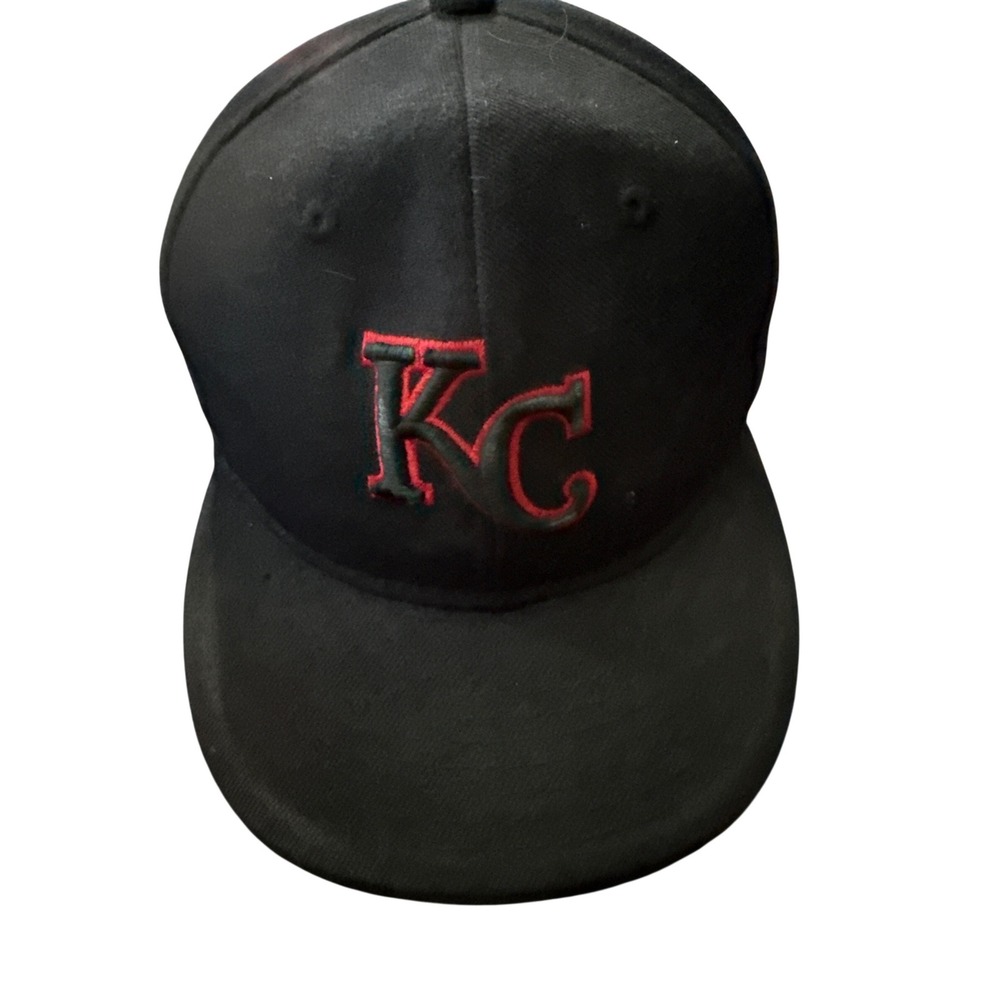 KB Ethos KC Kansas City Baseball Cap Black Red Fitted Hat Size 7 5/8 XL